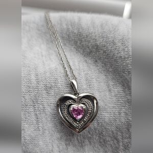 Kay Jewelers Silver Heart Necklace with Pink Gem